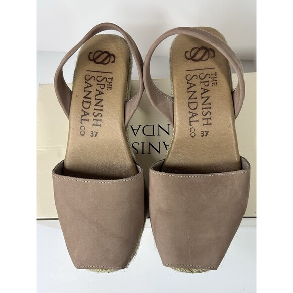 The Spanish Sandal Co Leather Espadrille Peep Toe Wedge Sandals Size 37 US 6.5-7 - Picture 6 of 9